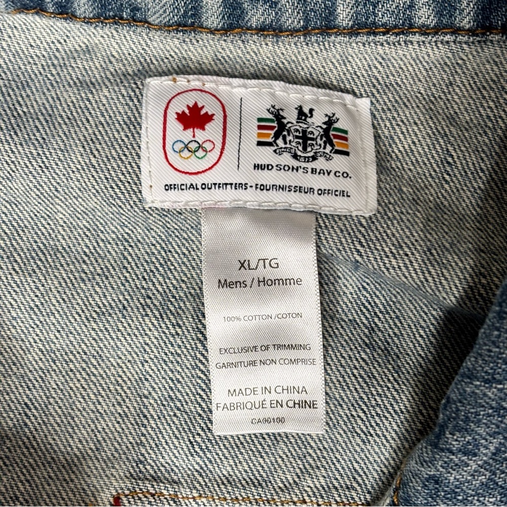 Olympics Canada Jacket Mens Extra Large Hudson's Bay Patches Denim 2012 London - Picture 4 of 12
